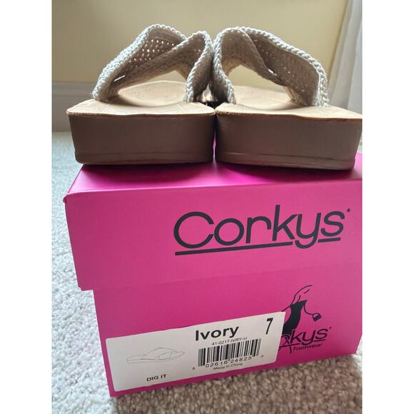 NEW Corkys Dig It Sandals Women's Size 7 Ivory Boho Coquette Twee Slides Comfort - Picture 7 of 7